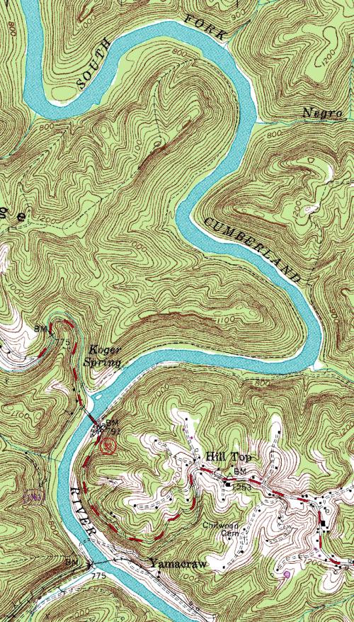 Topo Map around Yamacraw, KY