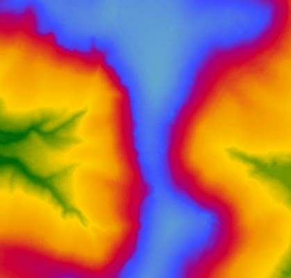 Color-coded Elevation Map of Kettle Hills Ridge Near Cave