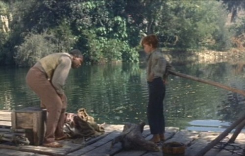 Jim and Huck on the Raft, Barefoot