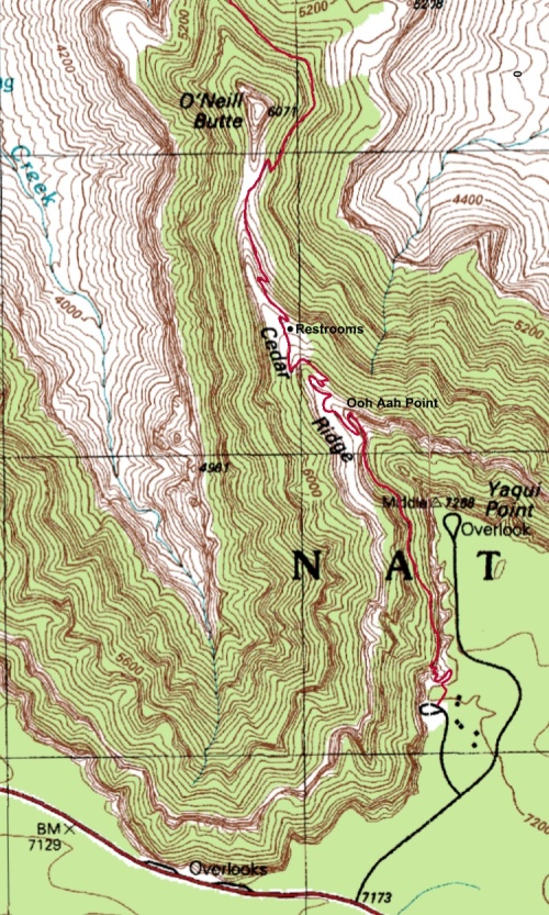 Topo Map Near South Kaibab Trailhead